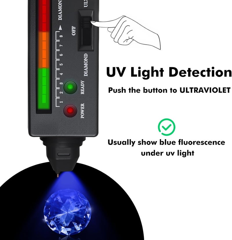 VALKYNOS Diamond Tester Kit with 60X Loupe & UV Light, Thermal Conductivity Diamond Tester Pen for Real Diamonds, Detects CZ, LED & Audible Alert, Tests Small & Mounted Jewelry (2pt / 0.02 ct+) - Image 4